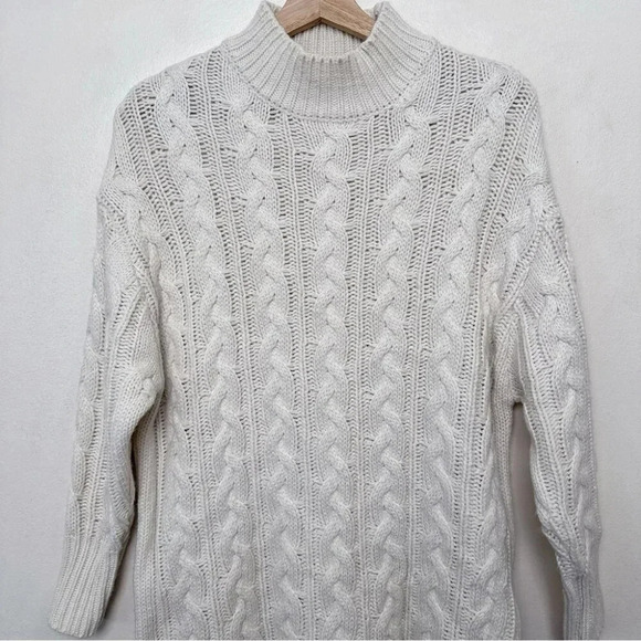 Dreamers Womens S/M Mock Neck Cable Knit  Chunky Sweater Dress Ivory Color - Picture 4 of 15